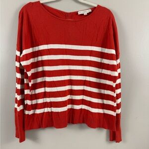 Coastal Preppy Striped Red White French Girl Sweater XL Back Buttons Lightweight